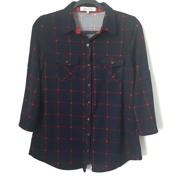 Eden & Olivia Dark Blue/Red Button Down Shirt, S - Picture 1 of 8